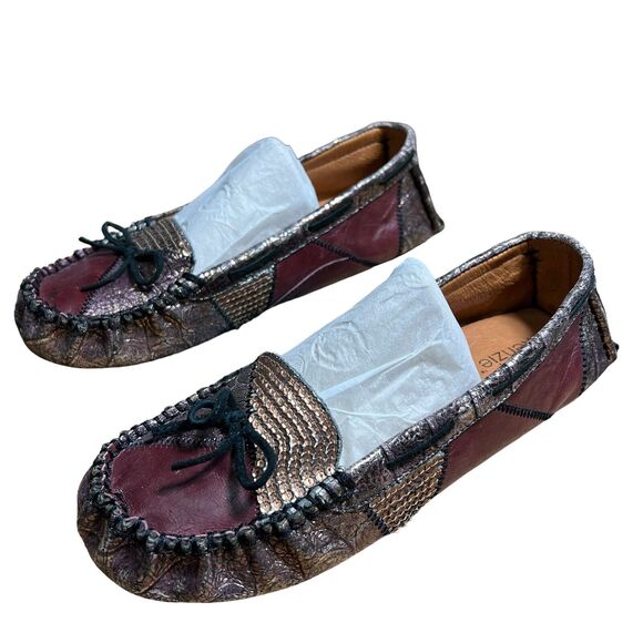 kenzie Shoes - KENZIE Devia Moccasins Women’s Size 8 Sequin Leather Maroon Loafers